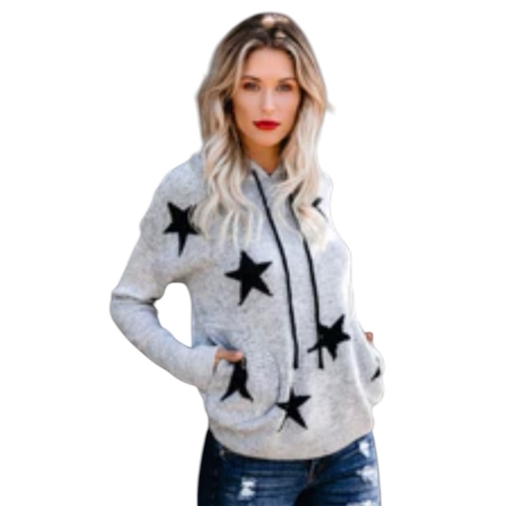 Olivaceous Gray Black Graphic Star Hoodie Sweater Size Small